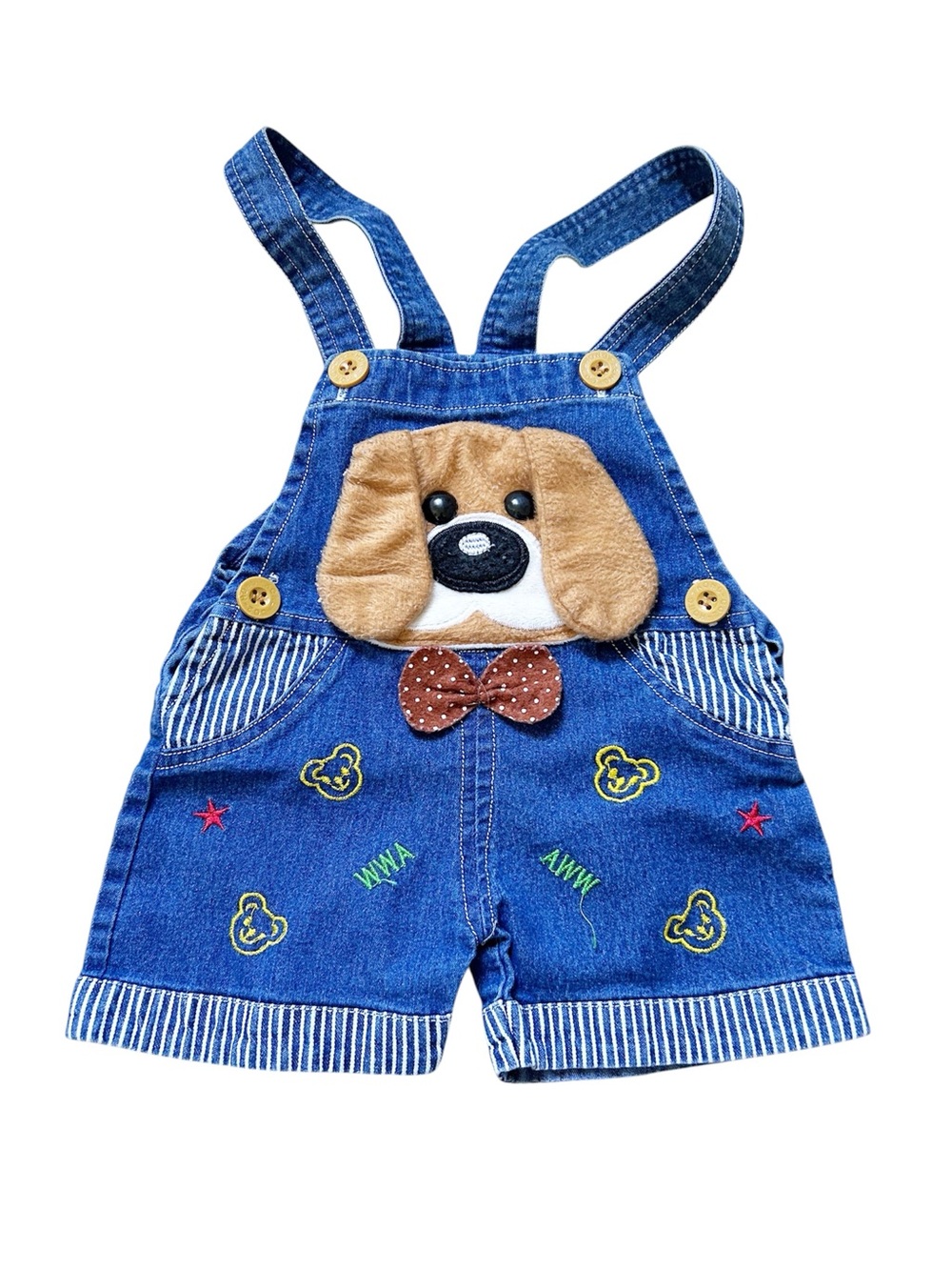 Retro Blue Denim Puppy Applique Adjustable Overalls Size 9-12 Months